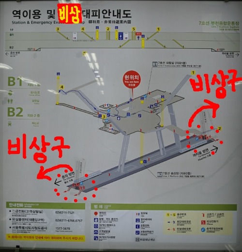 지하철 비상 대피 안내도를 숙지하세요